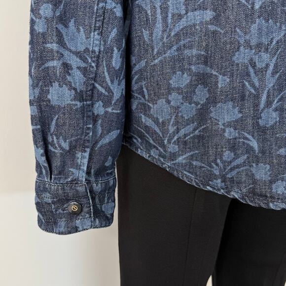 Giorgio Armani Denim Chambray Shirt Floral Lurex Blue/Gold IT 46 (US 10) - Picture 6 of 14